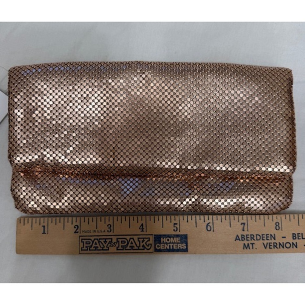 Christopher & Banks Womens Mesh Wristlet Rose Gold Metallic Foldover Evening Bag